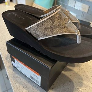 Coach JANICE Wedge Sandals Size 9.5 floor Sample Macys. NWT